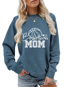 Detail of ribbed cuffs and high-quality Basketball MOM print on blue sweatshirt