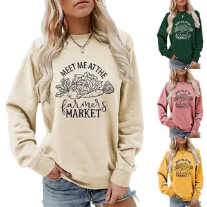 Sweatshirt Meet Me At The Farmers Market Femme Col Rond Manches Longues Coton Pull Décontracté Ample Graphique Top
