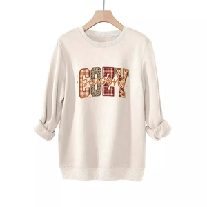 Sudadera extragrande crema con logo COZY de leopardo a cuadros y cálido forro de felpa