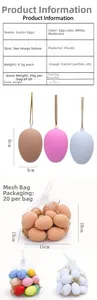 Detailed view of 20pcs decorative Easter eggs with mesh bag and 6x4cm size chart