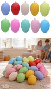 Close-up of colorful Easter eggs with golden hanging loops and matte finish for DIY decoration
