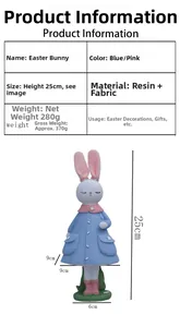 Dimensioni dettagliate con altezza di 25 cm per statuine di coniglietto pasquale in resina