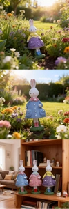 Détails de figurines de lapins en résine colorée pour décor de jardin et intérieur