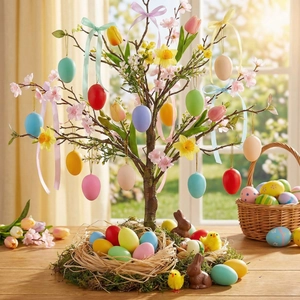 Easter Eggs Hanging Decorations Plastic Fake Eggs For Kids DIY Painting Simulation Eggs Set For Home Party Festive Decor