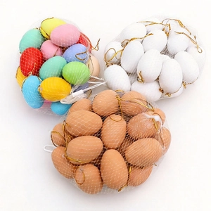 Hanging Easter egg DIY set with colorful, white and natural faux eggs in mesh bags