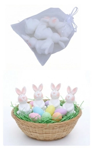 Creative white rabbit resin figurines in mesh gift bag for Easter table decoration