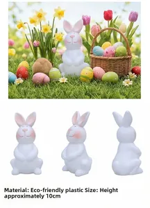 Detail of 10cm white plastic Easter bunny ornament showing front, side and back views
