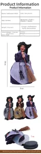 Detail view of a 16cm Halloween witch ornament set with 5-7cm base opening and broom