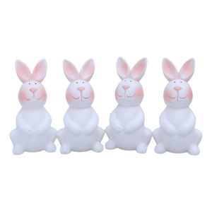 Set of 4 cute white plastic Easter bunny figurines for creative home living room decor