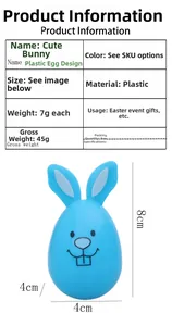 Detailed size specifications for blue plastic bunny Easter egg decor and party gift