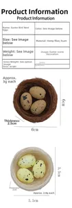 Detailed size and material specifications for Easter nest and foam egg decorations