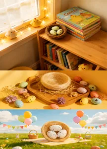 Easter bird nest with colorful eggs set for home and outdoor festive decoration