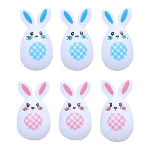 Set of 6 Easter egg rabbit figurines in pink and blue pastel colors for holiday decor