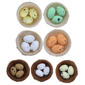 Easter Decorative Bird Nest With Colorful Speckled Foam Eggs Artificial Nest Ornament For Spring Party Home Table Decor
