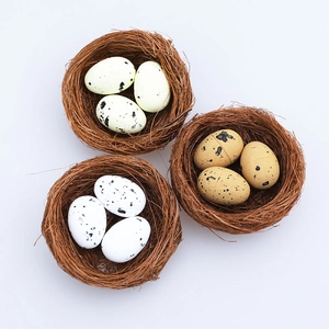 Easter decorative bird nest set with colorful speckled eggs for festive home decor