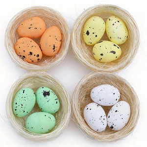 Easter bird nest decoration with colorful speckled eggs for festive holiday display