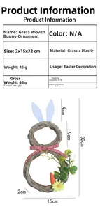 Détail d'un lapin de Pâques en paille tressée avec dimensions précises 32x15x2cm