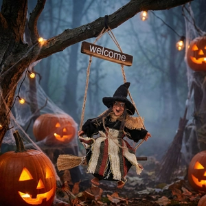Κρεμαστή διακόσμηση μάγισσας Halloween με επιγραφή welcome για τρομακτικό πάρτι