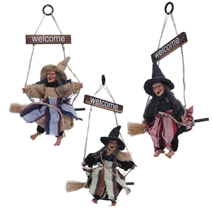 Σετ τριών κρεμαστών μαγισσών Halloween με πινακίδα Welcome για διακόσμηση
