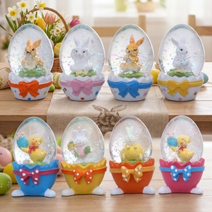 Bola de Nieve Huevo de Pascua Conejo Pollito Micro Paisaje Adorno de Escritorio Vidrio Resina Lazo de Lunares Regalo Decorativo