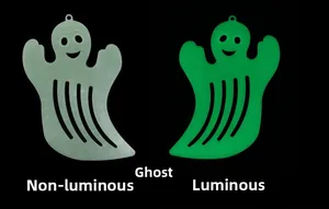 Luminous ghost decoration showing the contrast between day mode and green glowing night effect