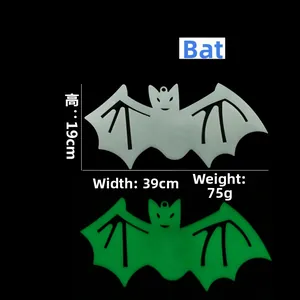 Luminous Halloween bat decoration showing glow-in-the-dark effect and 19x39cm dimensions