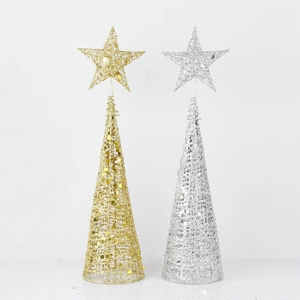 Conical Iron Christmas Tree Decoration Glitter Star Topper Hollow Festive Tabletop Desktop Ornament For Holiday Window Display