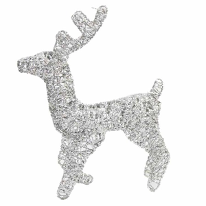 Sparkling silver metal reindeer Christmas figurine with glitter finish for holiday decor