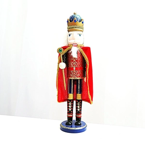 38cm Holz-Nussknacker König Soldat mit rotem Umhang und goldenem Zepter Deko