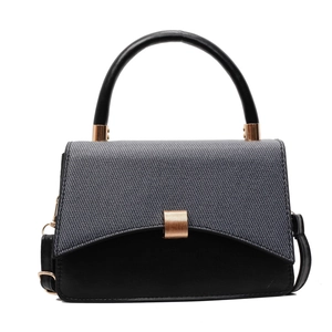 Sac à bandoulière carré chic avec rabat tissé gris et finition en cuir noir