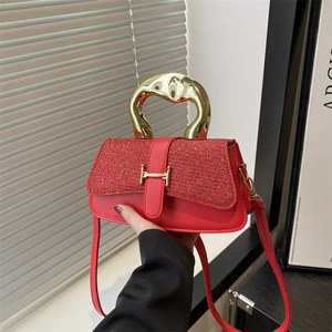 Women PU Leather Glitter Handbag Elegant Crossbody Bag Stylish Metal Handle H-Buckle Shoulder Purse For Ladies