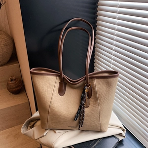 Women Litchi Grain PU Leather Tote Bag Fashion Versatile Large Capacity Bucket Shoulder Bag For Daily Commute Work Urban Bag