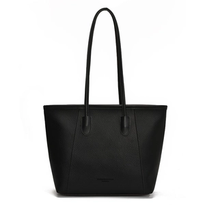 Fashionable black lychee grain leather bucket bag with long shoulder straps for daily commute