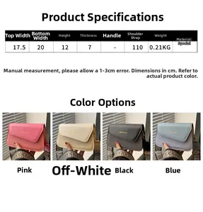 Size chart and dimensions for the stylish patchwork crossbody bag in four colors
