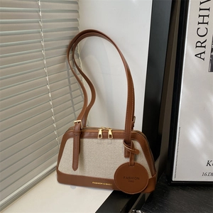 Vintage Stitching Canvas And PU Leather Crossbody Bag For Women Retro Shoulder Bag With Gold Zipper Adjustable Strap