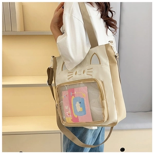 Katzen-Themen Canvas Ita Bag mit transparentem Sichtfenster und verstellbarem Schultergurt
