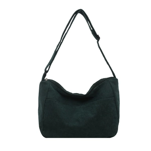 Borsa tote vintage in velluto a coste verde scuro con tracolla regolabile