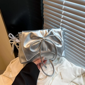Women Stylish PU Leather Bow Knot Crossbody Bag With Artificial Pearl Lace Pendant Large Capacity Tote Bag For Daily Commute Dating Party