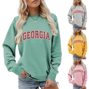 Detailed grid view of GEORGIA letter print sweatshirts in mint, grey, yellow and pink colors
