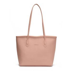 Pink minimalist tote bag with FASHION embossed logo and large capacity shoulder straps