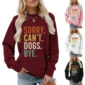 Sweat-shirt Femme Décontracté Imprimé Lettres Sorry Can't Dogs Bye Manches Longues Col Rond Coupe Large Top Streetwear