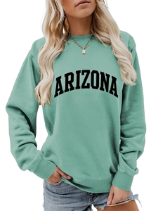 Detailed view of mint green Arizona sweatshirt with ribbed cuffs and crew neck collar