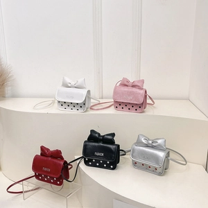 Mini square crossbody bags for girls with bow decor and polka dots in five colors