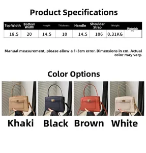 Size chart showing PU leather crossbody bag dimensions and colors in centimeters