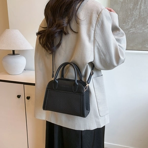 Chic black shell crossbody bag with dual-texture leather and gold hardware detail