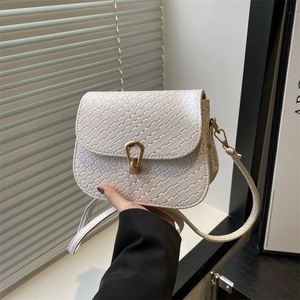 Women Crossbody Bag Woven Texture Small Square Flap Golden Horseshoe Lock Retro Solid Color Shoulder Purse For Daily