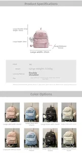Detailed technical diagram showing PU leather backpack dimensions 25x10.5x28cm and strap length