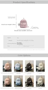 Detailed size specifications and material chart for small PU leather minimalist backpack