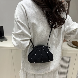 Sweet floral polka dot crossbody bag for women in stylish pleated dumpling shape