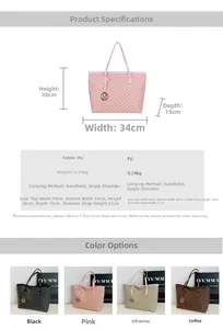 Detailed size chart and multi-color options for large capacity Monogram tote bag